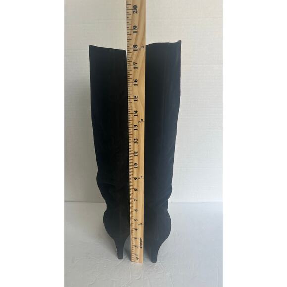 Gucci Black Suede Knee High Wedge Heel Pull On Round Toe Boots 203924 Sz 7.5M - Picture 7 of 13